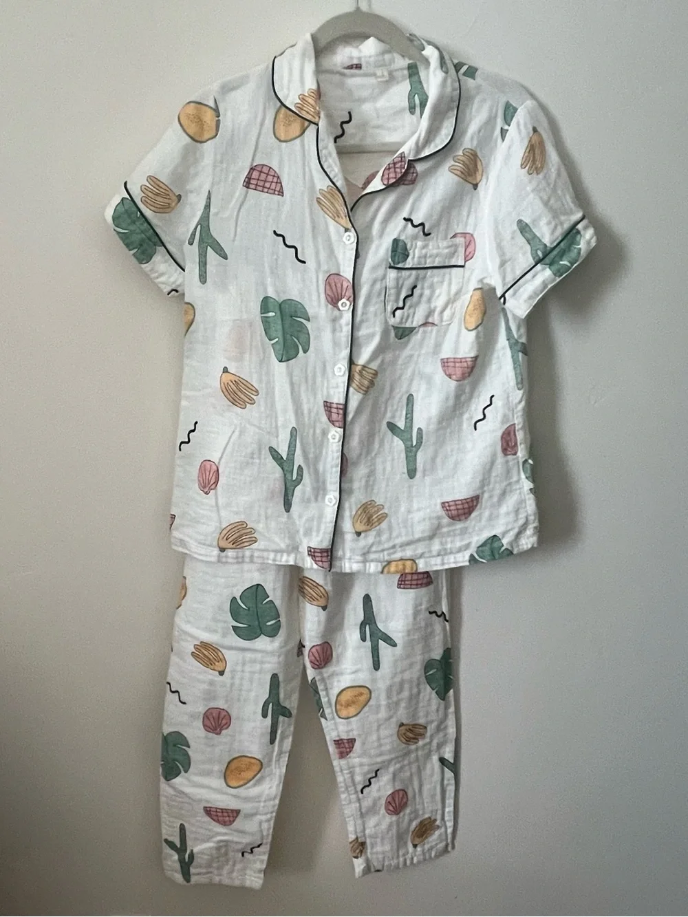 Woman’s capri summer Cotton Pajama SetGreen & Yellow Nature Print